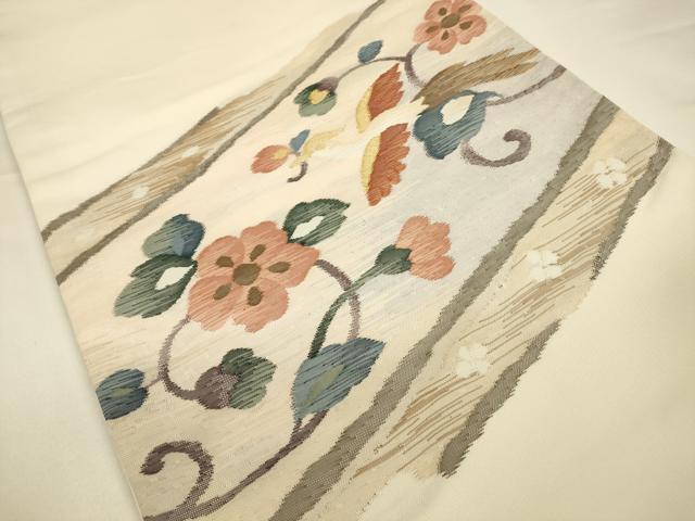 平和屋着物◎太鼓柄袋帯 すくい織 花喰い鳥 金糸 正絹 逸品 CAAU8784ft