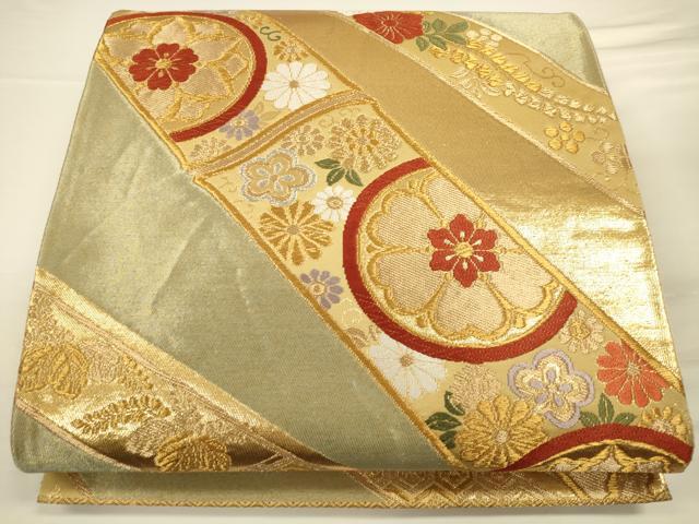 平和屋着物◎六通柄袋帯　竹鳥草花文　金糸　引箔　正絹　逸品　CAAU8793ft