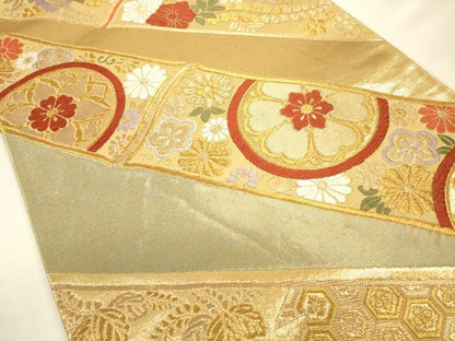 平和屋着物◎六通柄袋帯　竹鳥草花文　金糸　引箔　正絹　逸品　CAAU8793ft