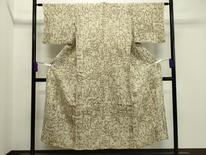 平和屋着物▽上質な小紋 単衣 吉祥花唐草文 CAAU8828gh