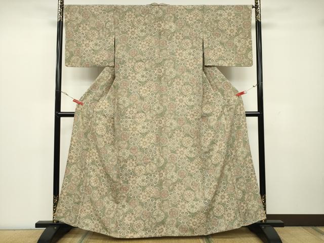 平和屋着物▽上質な小紋 単衣 正倉院花文 正絹 逸品 CAAU8845gh