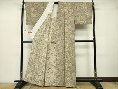 平和屋着物▽上質な小紋 単衣 正倉院花文 正絹 逸品 CAAU8845gh