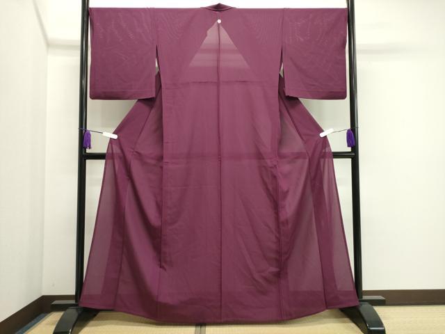 平和屋着物＊夏物 色無地 絽 堅牢染 暗紅色 反端付き 正絹 逸品 CAAU8941gh