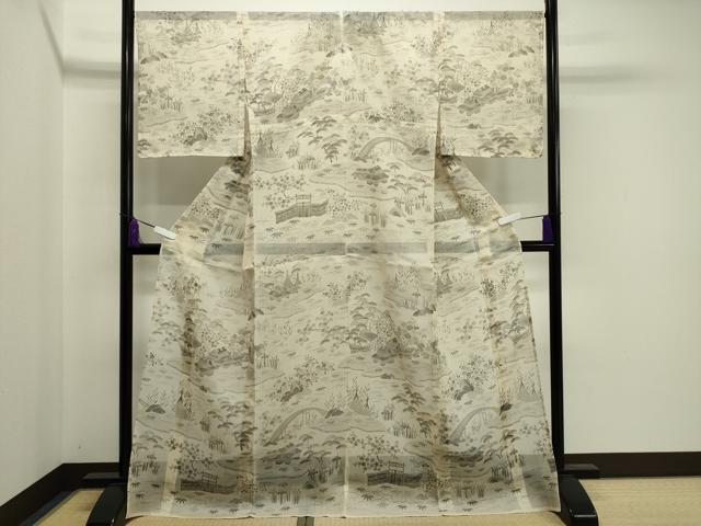 平和屋着物＊極上　夏物　染織の名門　しょうざん　生紬　訪問着　風景文　青山みとも　正絹　逸品　未使用　CAAU8993gh