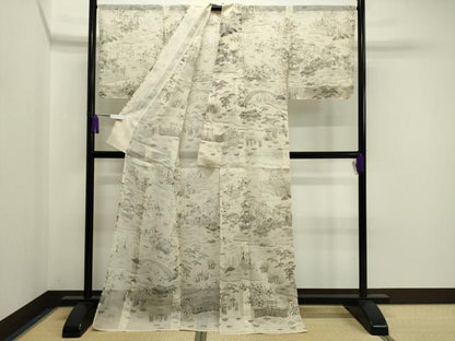 平和屋着物＊極上　夏物　染織の名門　しょうざん　生紬　訪問着　風景文　青山みとも　正絹　逸品　未使用　CAAU8993gh