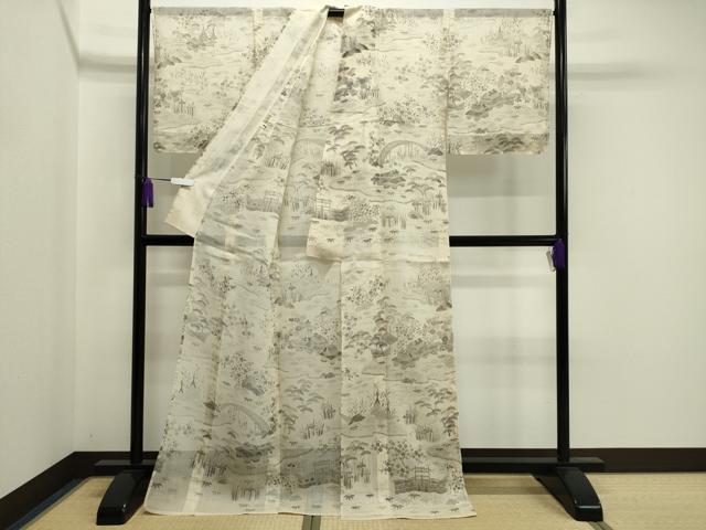 平和屋着物＊極上　夏物　染織の名門　しょうざん　生紬　訪問着　風景文　青山みとも　正絹　逸品　未使用　CAAU8993gh