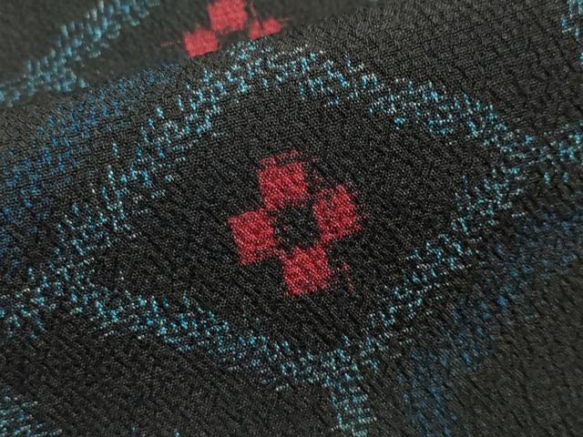 平和屋着物▽本塩沢 単衣 蜀江花文 黒地 正絹 逸品 CAAU9000gh