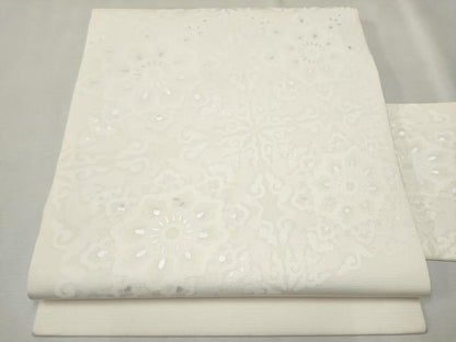 平和屋着物●塩瀬 九寸名古屋帯 正倉院花唐草文 銀彩 正絹 逸品 CAAU9211hy