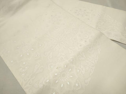平和屋着物●塩瀬 九寸名古屋帯 正倉院花唐草文 銀彩 正絹 逸品 CAAU9211hy