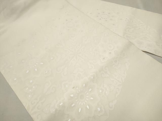 平和屋着物●塩瀬 九寸名古屋帯 正倉院花唐草文 銀彩 正絹 逸品 CAAU9211hy