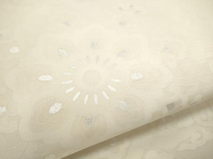 平和屋着物●塩瀬 九寸名古屋帯 正倉院花唐草文 銀彩 正絹 逸品 CAAU9211hy
