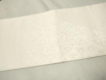 平和屋着物●塩瀬 九寸名古屋帯 正倉院花唐草文 銀彩 正絹 逸品 CAAU9211hy
