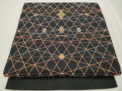 平和屋着物●本場筑前博多織 八寸名古屋帯 吉祥文 黒地 正絹 逸品 CAAU9271hy