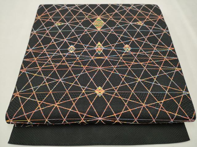 平和屋着物●本場筑前博多織 八寸名古屋帯 吉祥文 黒地 正絹 逸品 CAAU9271hy