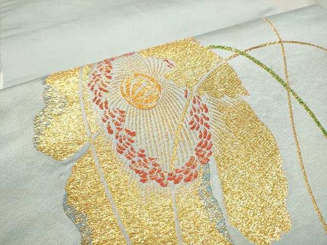 平和屋着物●龍村美術織物　たつむら　九寸開き名古屋帯　金の花　金糸　正絹　逸品　CAAU9273hy
