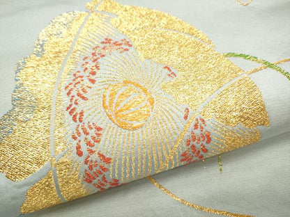 平和屋着物●龍村美術織物　たつむら　九寸開き名古屋帯　金の花　金糸　正絹　逸品　CAAU9273hy