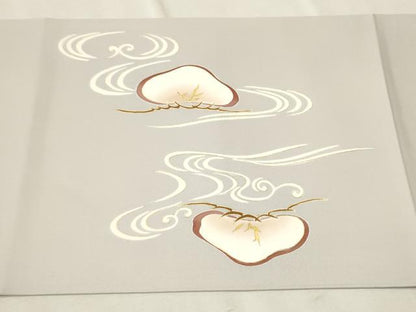 平和屋着物●塩瀬　九寸開き名古屋帯　駒刺繍　浜松文　金彩　正絹　逸品　CAAU9280hy