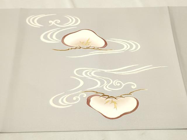 平和屋着物●塩瀬　九寸開き名古屋帯　駒刺繍　浜松文　金彩　正絹　逸品　CAAU9280hy