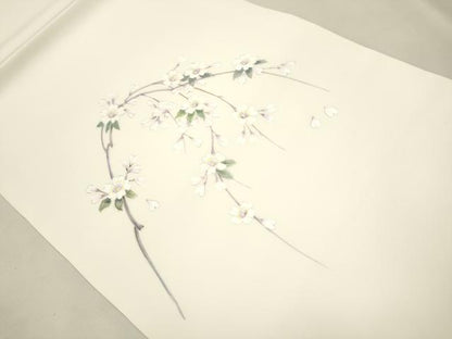 平和屋着物●塩瀬　九寸開き名古屋帯　手描き　枝垂れ桜文　正絹　逸品　CAAU9282hy