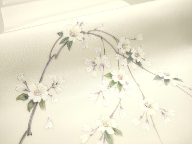 平和屋着物●塩瀬　九寸開き名古屋帯　手描き　枝垂れ桜文　正絹　逸品　CAAU9282hy
