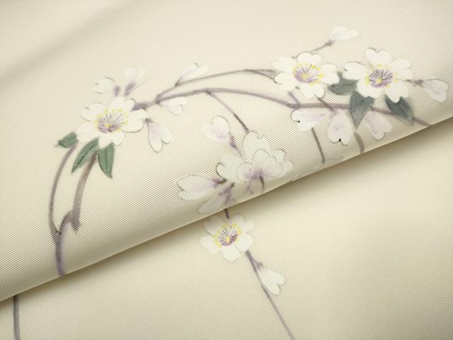 平和屋着物●塩瀬　九寸開き名古屋帯　手描き　枝垂れ桜文　正絹　逸品　CAAU9282hy