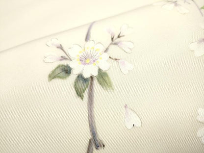 平和屋着物●塩瀬　九寸開き名古屋帯　手描き　枝垂れ桜文　正絹　逸品　CAAU9282hy