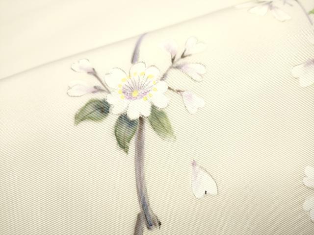 平和屋着物●塩瀬　九寸開き名古屋帯　手描き　枝垂れ桜文　正絹　逸品　CAAU9282hy