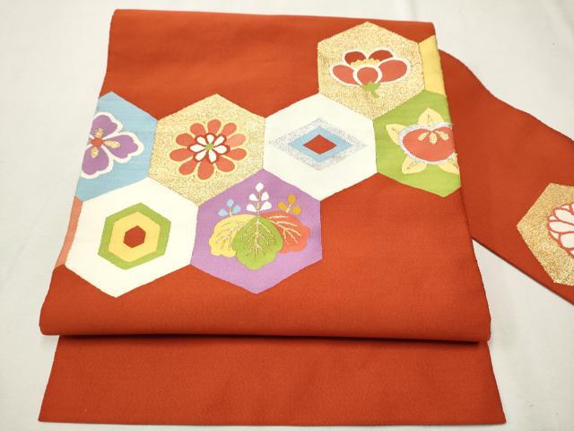 平和屋着物○爪掻き本綴れ 八寸名古屋帯 作家物 亀甲花