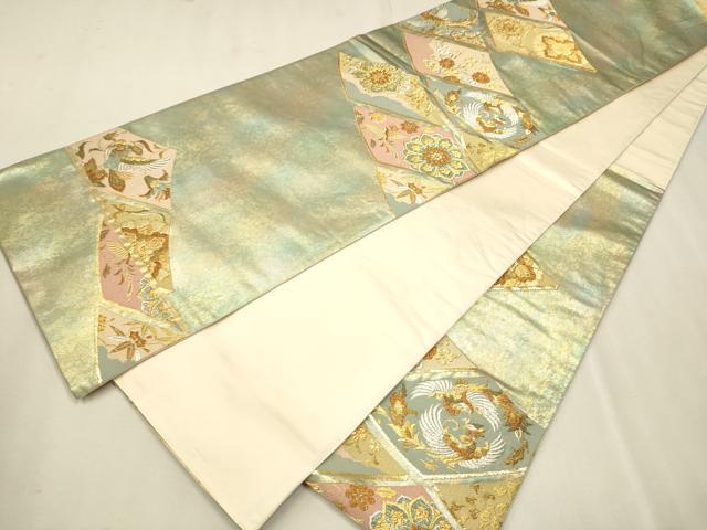 平和屋着物▼六通柄袋帯 鳳凰花文 青銅箔 引箔 正絹 逸品 CAAU9334hy