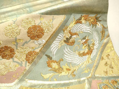 平和屋着物▼六通柄袋帯 鳳凰花文 青銅箔 引箔 正絹 逸品 CAAU9334hy