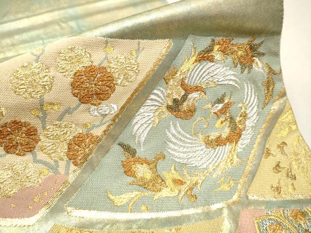 平和屋着物▼六通柄袋帯 鳳凰花文 青銅箔 引箔 正絹 逸品 CAAU9334hy