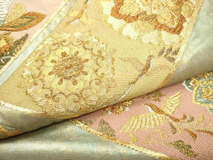 平和屋着物▼六通柄袋帯 鳳凰花文 青銅箔 引箔 正絹 逸品 CAAU9334hy
