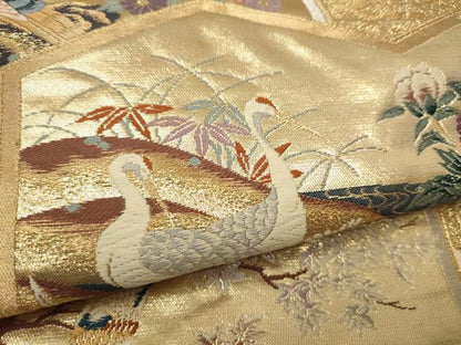 平和屋着物▼六通柄袋帯 唐織 屏風花鳥文 金糸 正絹 逸品 CAAU9365hy