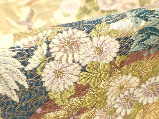 平和屋着物▼六通柄袋帯 唐織 屏風花鳥文 金糸 正絹 逸品 CAAU9365hy