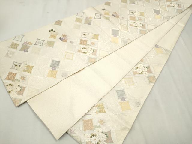 平和屋着物●六通柄袋帯 唐織 作家物 七宝花文 銀糸 正絹 逸品 CAAU9495hy