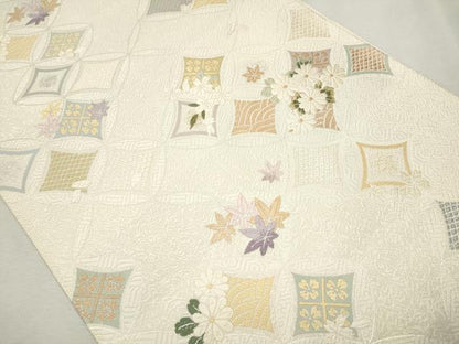 平和屋着物●六通柄袋帯 唐織 作家物 七宝花文 銀糸 正絹 逸品 CAAU9495hy