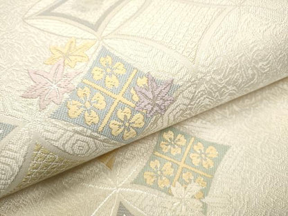 平和屋着物●六通柄袋帯 唐織 作家物 七宝花文 銀糸 正絹 逸品 CAAU9495hy