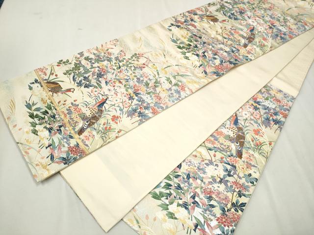 平和屋着物●「美しいキモノ」お馴染みのメーカー となみ織物 本加賀友禅作家 百貫華峰 六通柄袋帯 花鳥文 純金箔 証紙付 逸品 CAAU9504hy