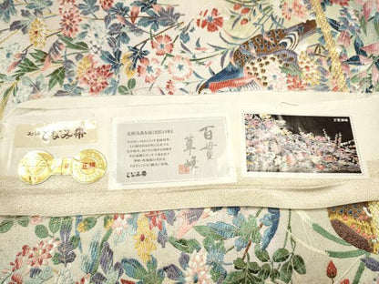 平和屋着物●「美しいキモノ」お馴染みのメーカー となみ織物 本加賀友禅作家 百貫華峰 六通柄袋帯 花鳥文 純金箔 証紙付 逸品 CAAU9504hy