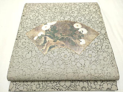 平和屋着物●太鼓柄袋帯 地紙草花文 金彩 正絹 逸品 CAAU9537hy