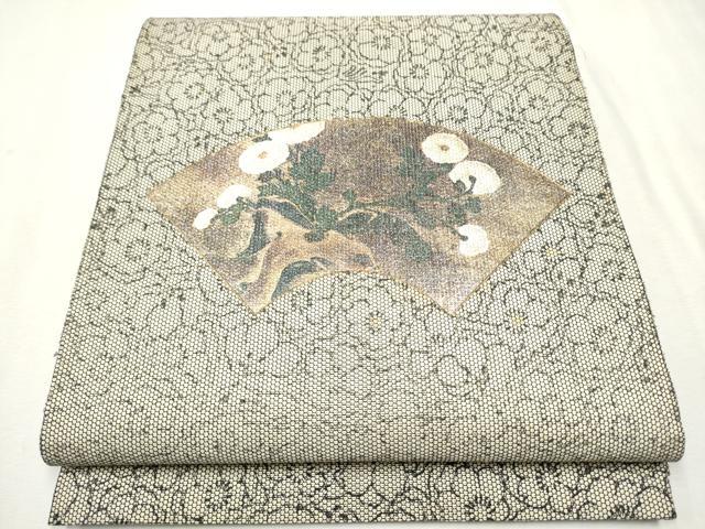 平和屋着物●太鼓柄袋帯 地紙草花文 金彩 正絹 逸品 CAAU9537hy