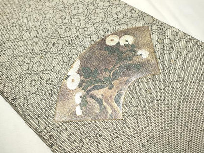 平和屋着物●太鼓柄袋帯 地紙草花文 金彩 正絹 逸品 CAAU9537hy