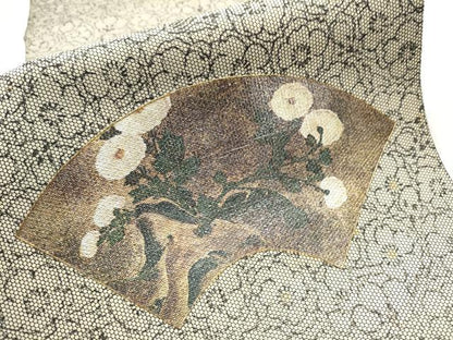 平和屋着物●太鼓柄袋帯 地紙草花文 金彩 正絹 逸品 CAAU9537hy