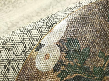 平和屋着物●太鼓柄袋帯 地紙草花文 金彩 正絹 逸品 CAAU9537hy