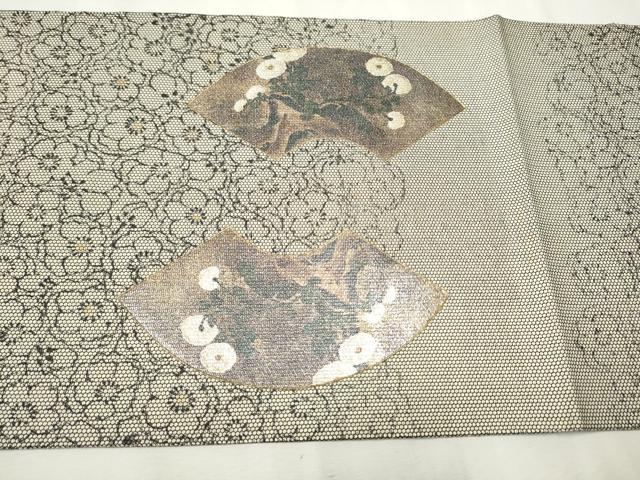 平和屋着物●太鼓柄袋帯 地紙草花文 金彩 正絹 逸品 CAAU9537hy