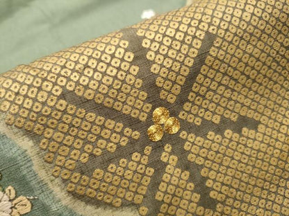 平和屋着物●太鼓柄袋帯 紬地 駒刺繍 草花文 正絹 逸品 CAAU9550hy