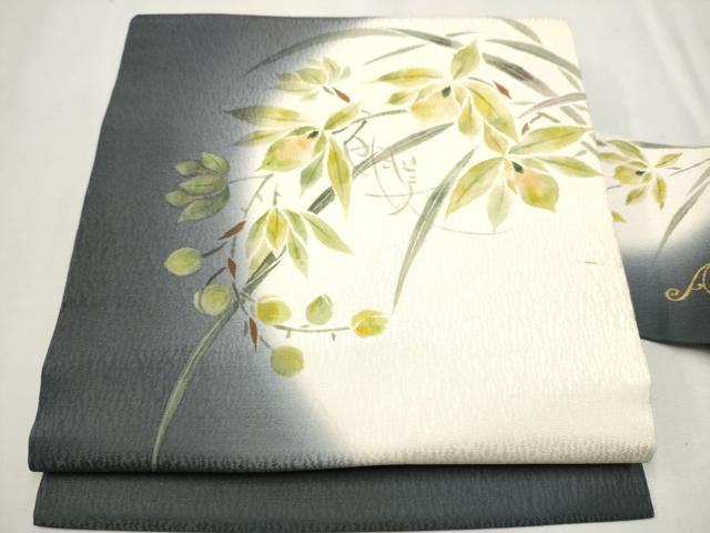 平和屋着物●九寸名古屋帯　草花文　金彩　正絹　逸品　CAAU9560hy