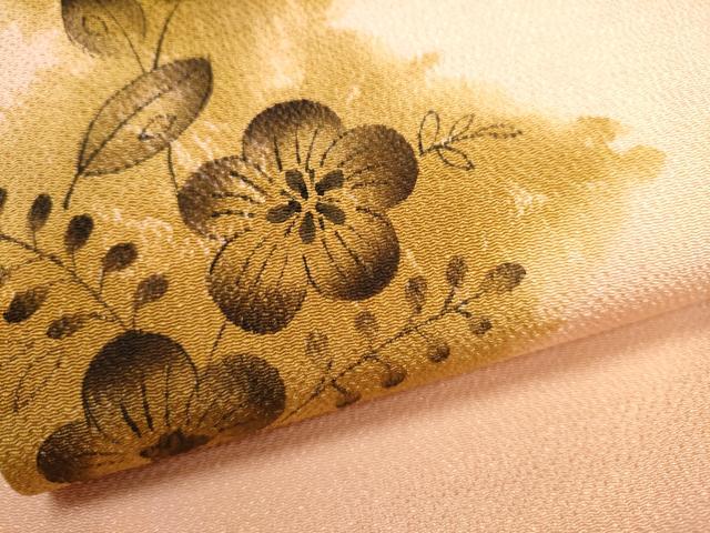 平和屋着物●九寸名古屋帯　辻が花　金彩　鬼しぼ縮緬　正絹　逸品　CAAU9567hy