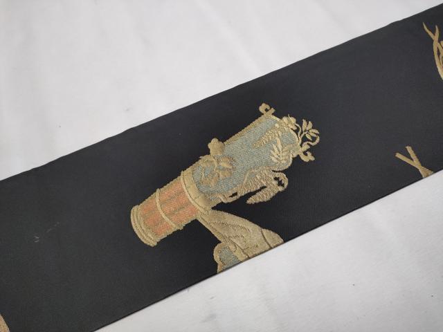 平和屋着物●西陣 川島織物 九寸名古屋帯 器物文 黒地 金糸 正絹 逸品 CAAU9571hy