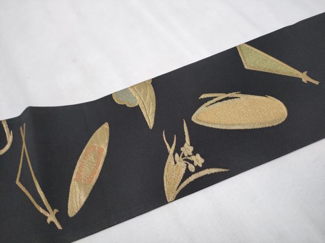 平和屋着物●西陣 川島織物 九寸名古屋帯 器物文 黒地 金糸 正絹 逸品 CAAU9571hy